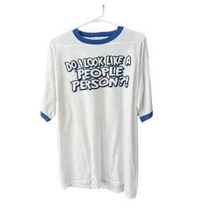 Vtg 90s “do I look like a people person” White Blue Graphic T-Shirt men 3xl USA